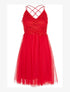 Robe bi matière à bretelles croisées - rouge - 3
