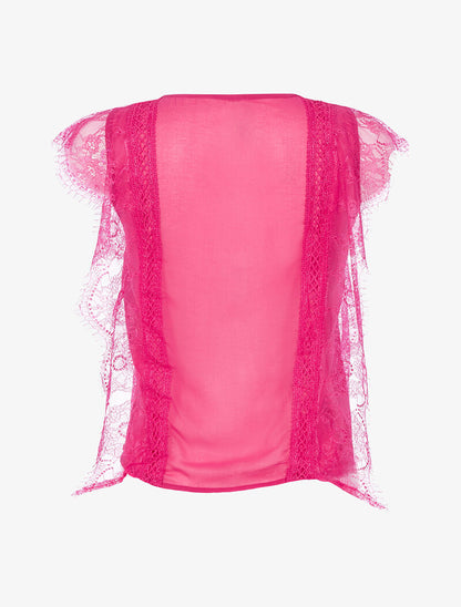Top coupe carrée en voile et dentelle - fushia - 2