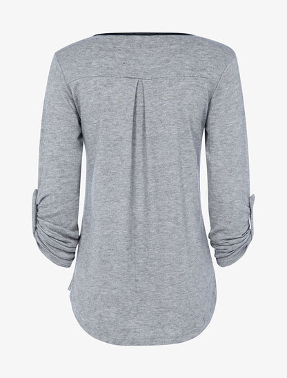 Pull à col boutonné et poche satinée - gris chiné - 2