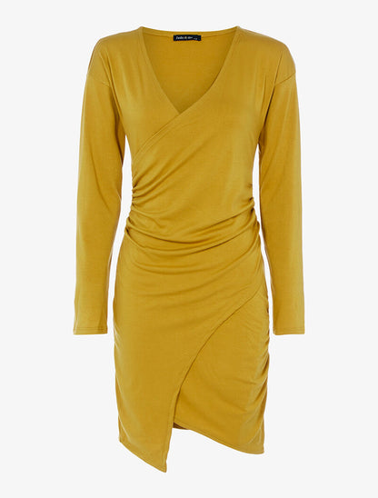 Robe cache-coeur stretch - moutarde - 1