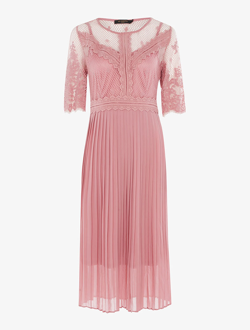 Robe plissée à buste ajouré - rose - 1