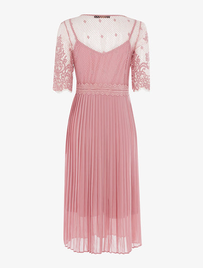 Robe plissée à buste ajouré - rose - 2