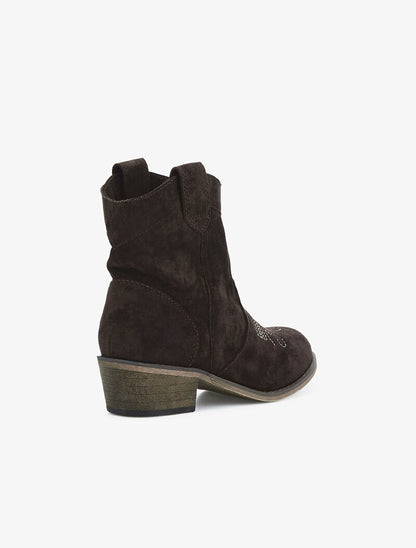 Bottines effet daim à broderies - marron chocolat - 4