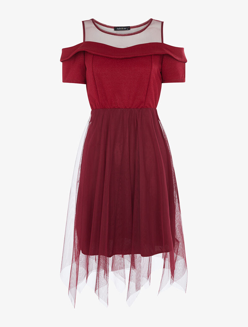Robe à buste pailleté et tulle - bordeaux - 1