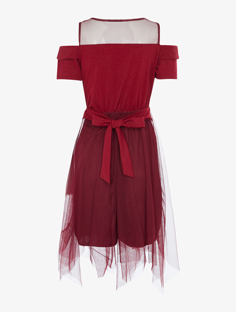 Robe à buste pailleté et tulle - bordeaux - 2