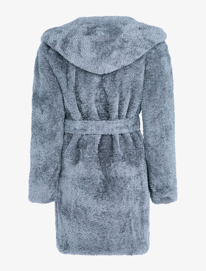 Manteau ceinturé en fourrure synthétique - gris clair - 2