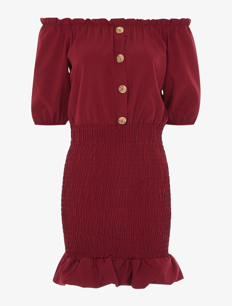 Robe ajustée à volants - lie de vin - 1