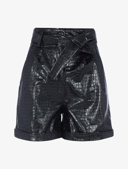 Short haut en simili effet croco - noir - 4