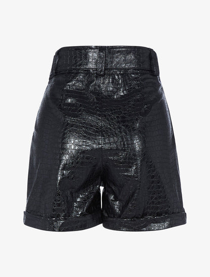 Short haut en simili effet croco - noir - 5