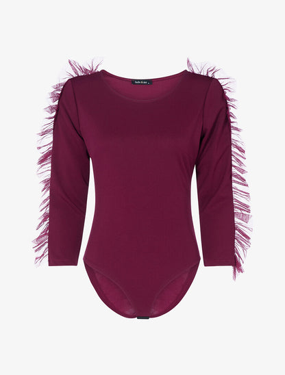 Body à manches volantées en tulle - lie de vin - 3