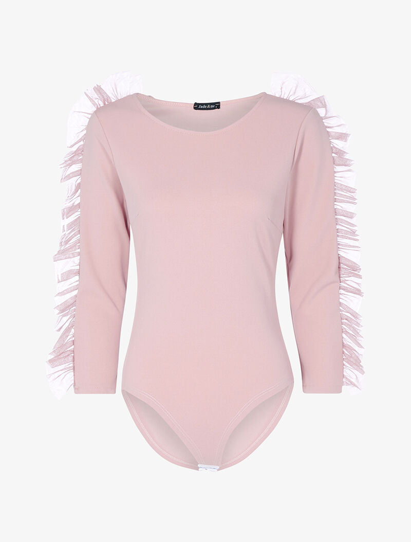 Body à manches volantées en tulle - rose - 3