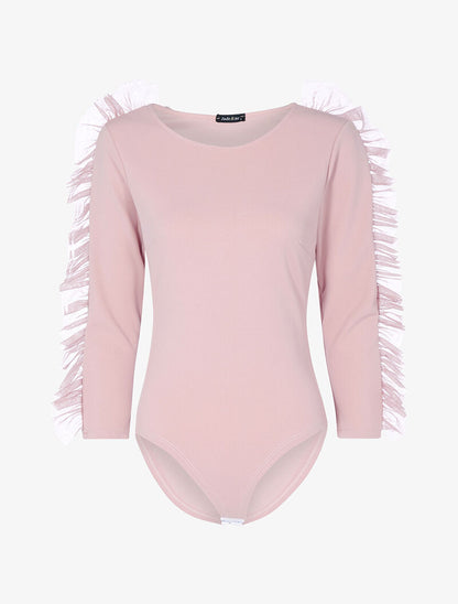 Body à manches volantées en tulle - rose - 3