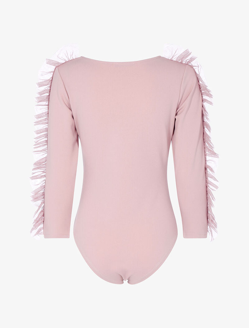 Body à manches volantées en tulle - rose - 2