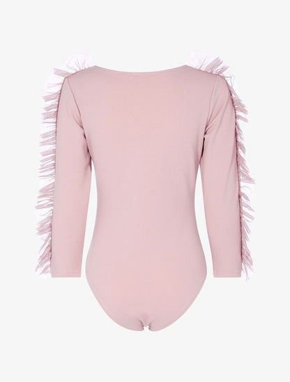 Body à manches volantées en tulle - rose - 2