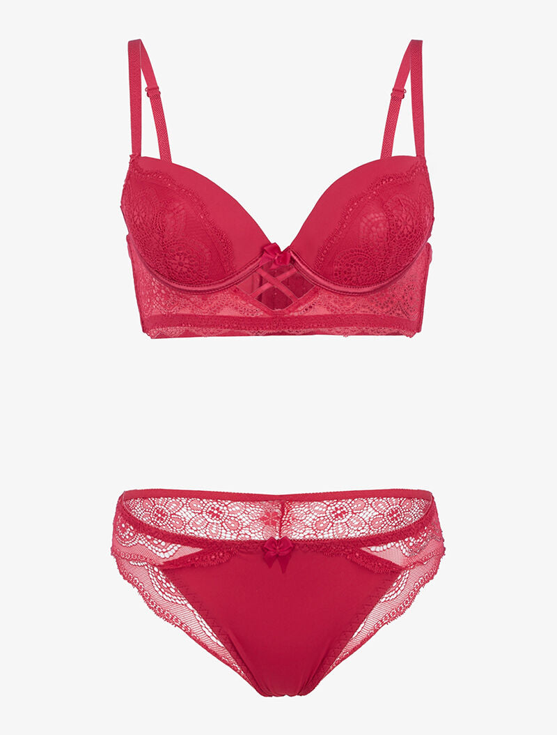 Ensemble bustier à empiècements dentelle - rouge - 1
