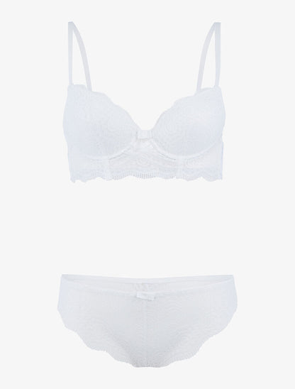 Ensemble bustier à empiècements dentelle ajourés - ecru - 3