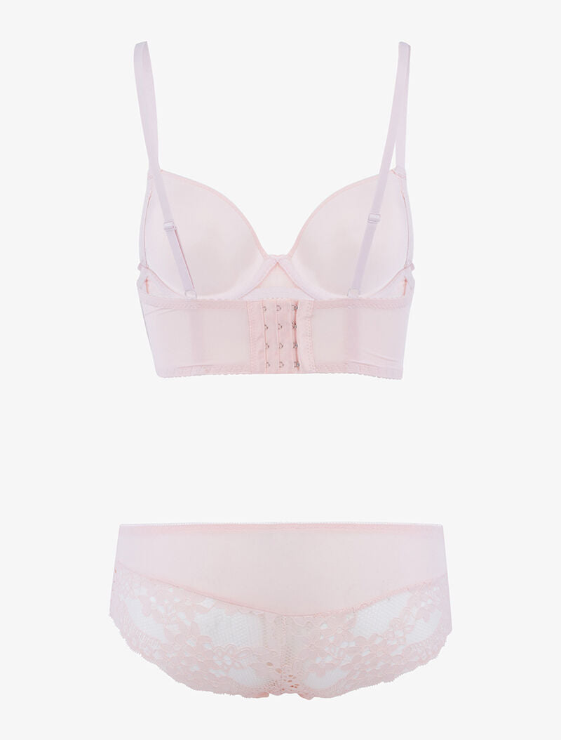 Ensemble bustier en dentelle fleurie - rose orange - 2