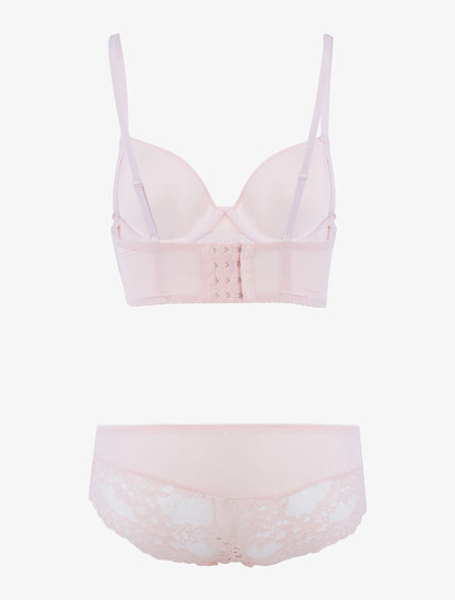 Ensemble bustier en dentelle fleurie - rose orange - 2