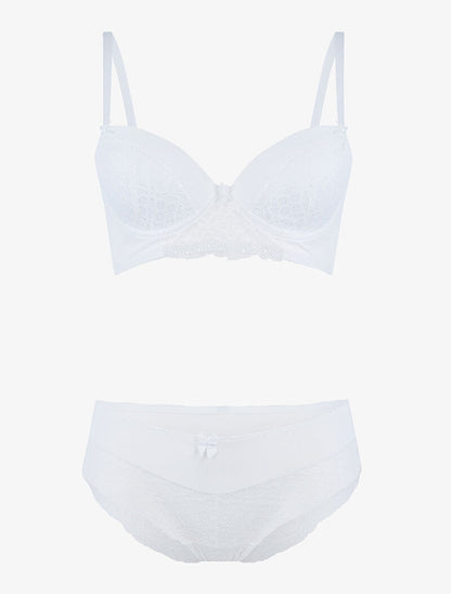 Ensemble bustier à petites fleurs en dentelle - ecru - 1