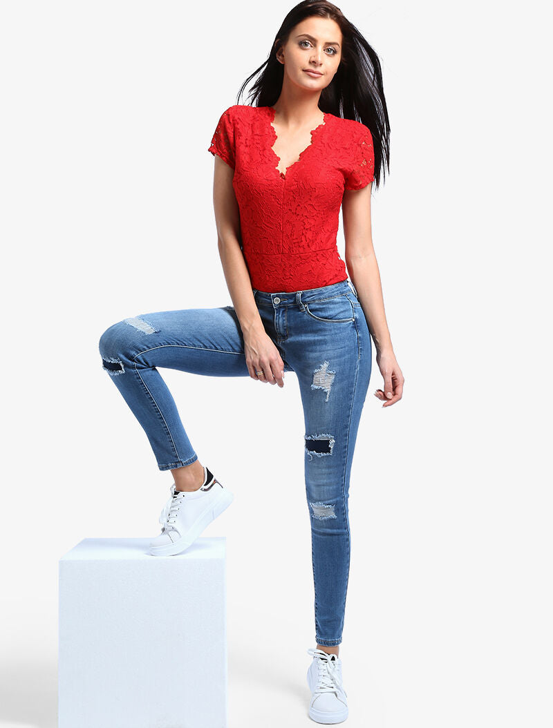 Jean skinny à empiècement - bleu ciel - 2