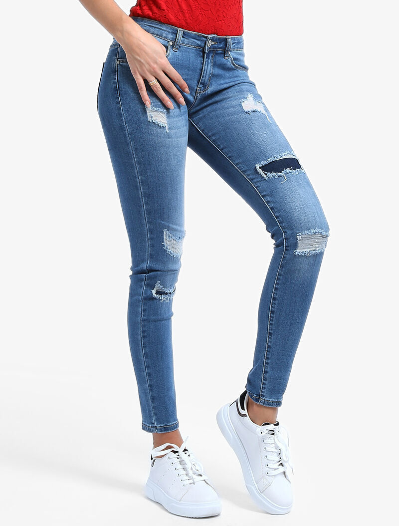 Jean skinny à empiècement - bleu ciel - 1