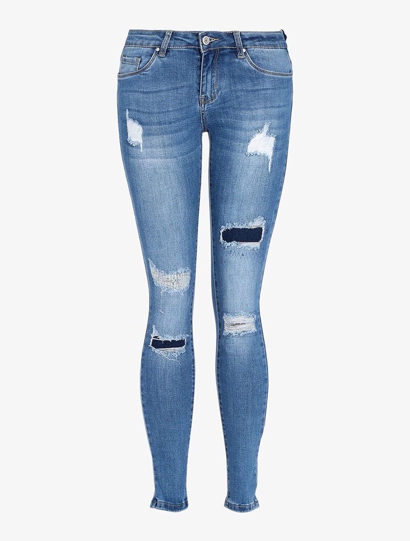Jean skinny à empiècement - bleu ciel - 4