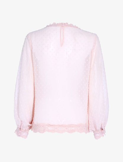 Blouse texturée à bords crochet - rose - 2