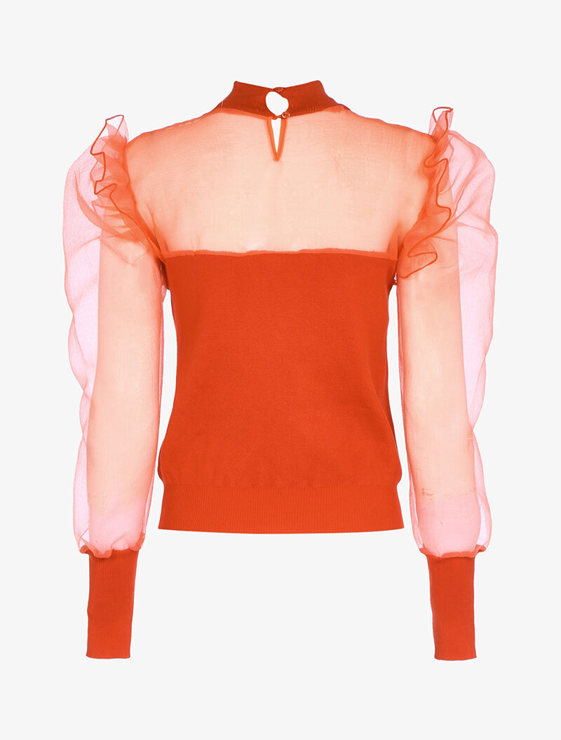 Pull bi matière à manches gigot - orange - 2