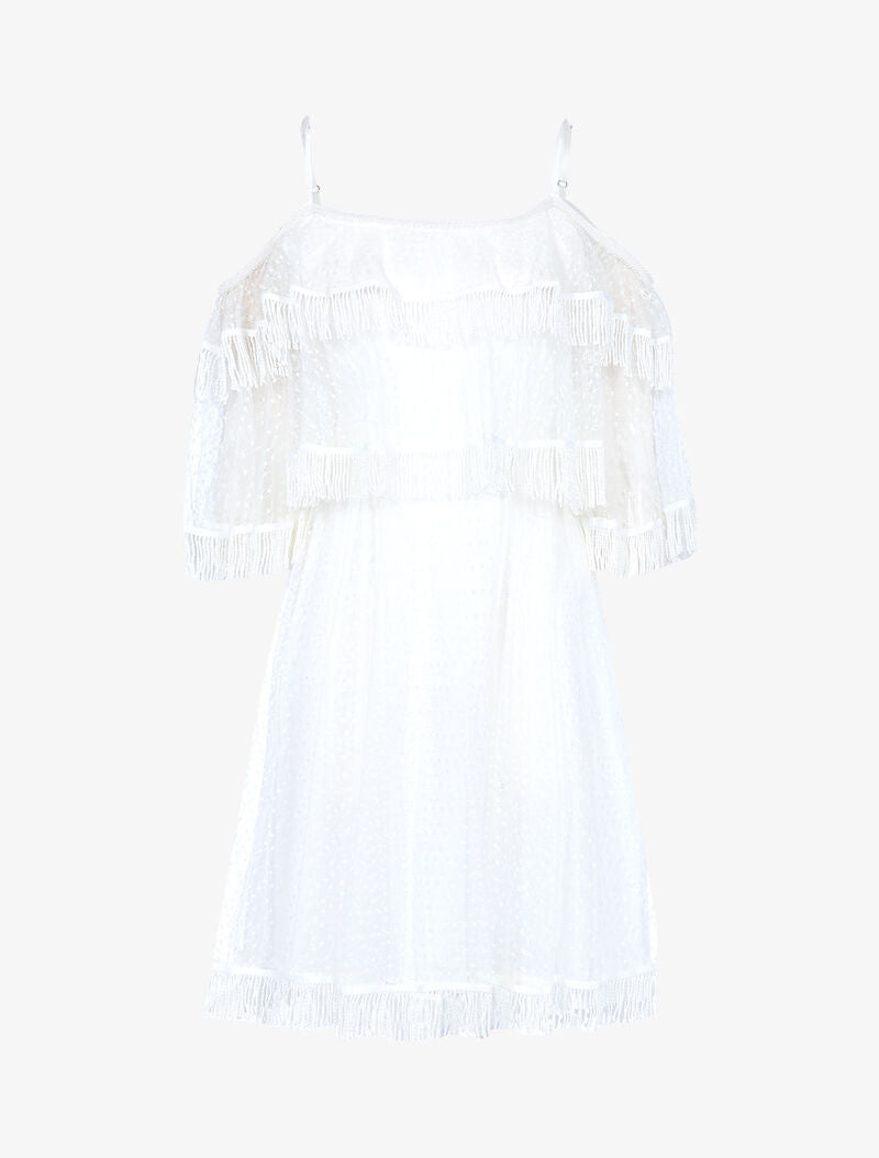 Robe en tulle à bords frangés - ecru - 3