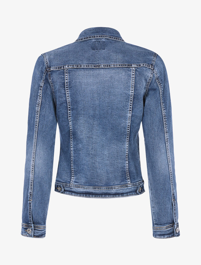 Veste en jean délavée à coutures contrastantes - bleu denim - 2