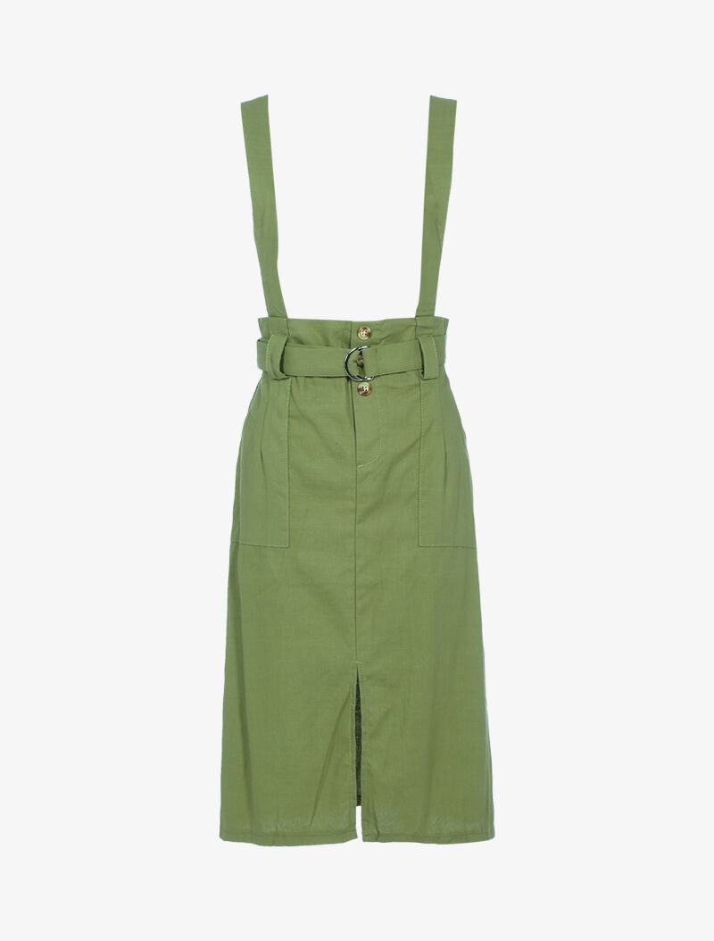 Jupe salopette fendue - kaki - 3