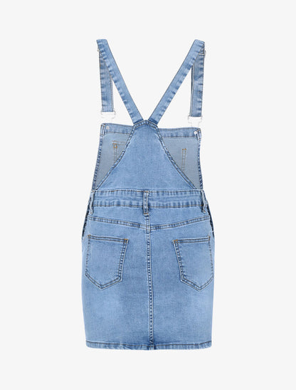 Robe salopette à poches sur la poitrine - denim clair - 2