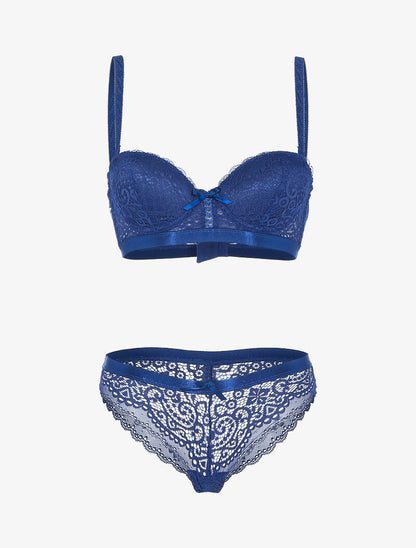 Ensemble en dentelle festonnée - bleu électrique - 3