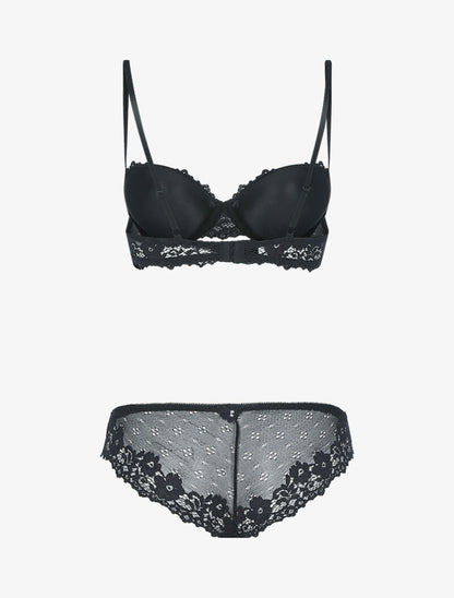 Ensemble en dentelle fleurie ajourée - noir - 2