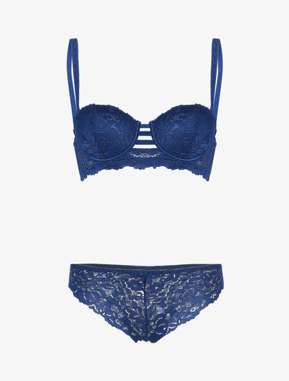 Ensemble bustier en dentelle festonnée et lanières - marine - 1