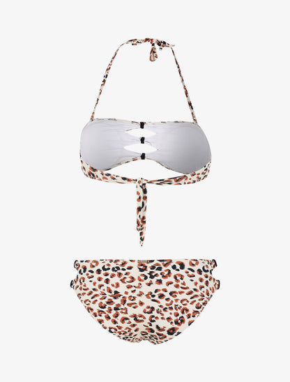 Bikini à découpes imprimé léopard - camel - 2