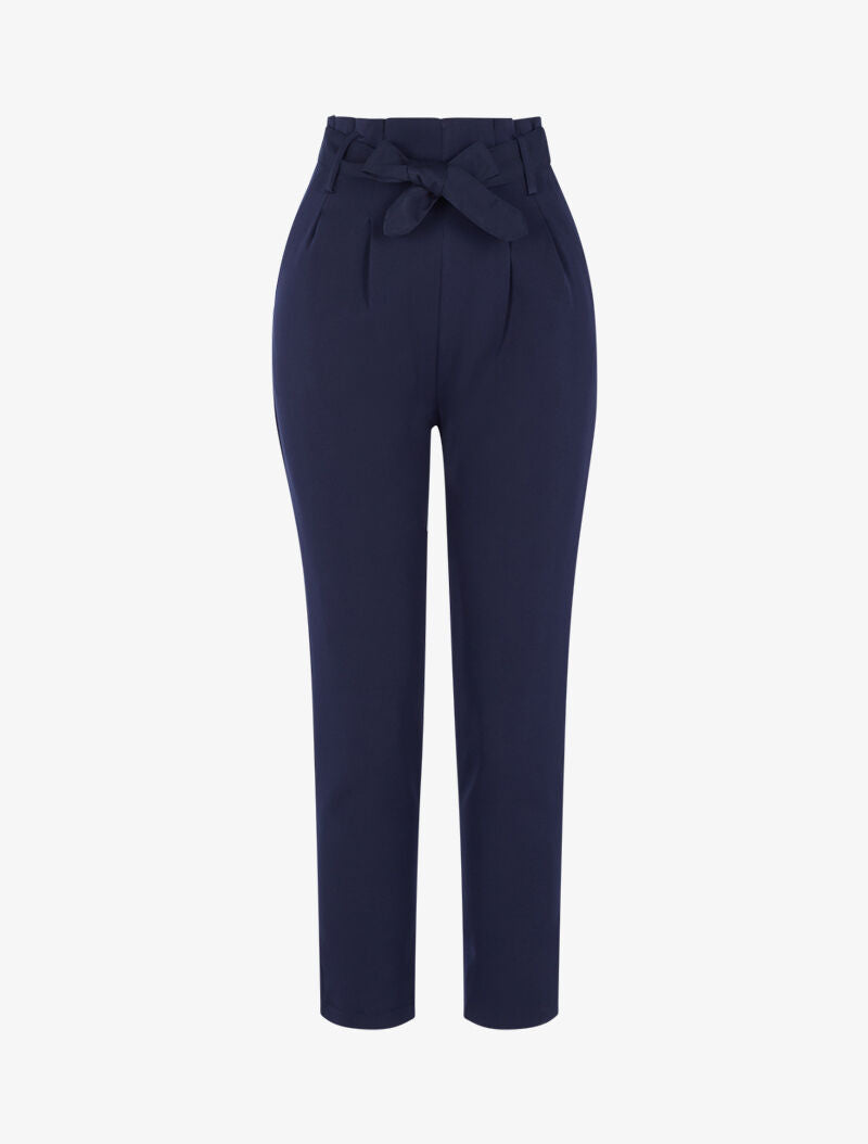 Pantalon taille haute à plis permanents - bleu nuit - 1
