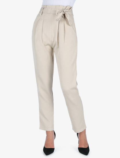 Pantalon taille haute à plis permanents - beige - 3