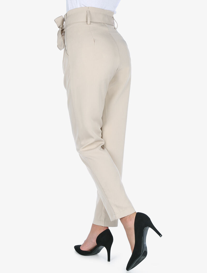 Pantalon taille haute à plis permanents - beige - 4