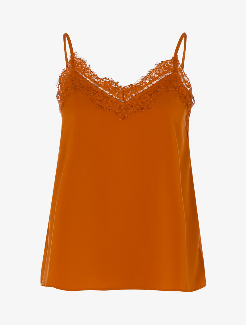 Caraco satiné encolure V à bord dentelle - rouille - 1