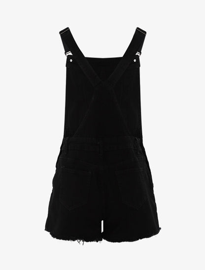 Salopette short à bords effilochés - noir - 2
