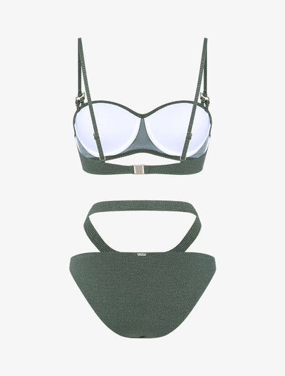 Bikini à balconnet texturé et pailleté - kaki - 2