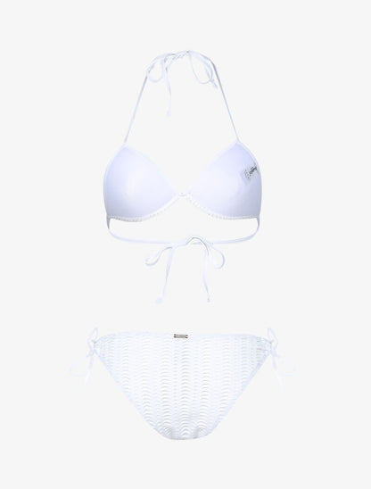 Bikini triangle à doublure ajourée graphique - blanc - 2