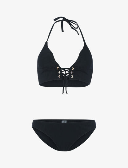 Bikini triangle côtelé à corset - noir - 3