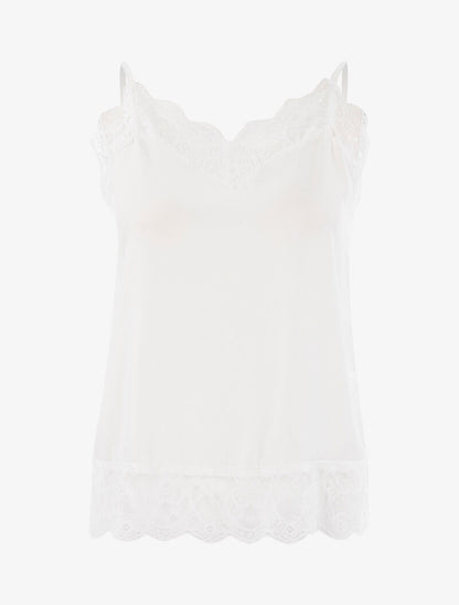 Top satiné à bords dentelle - blanc - 3