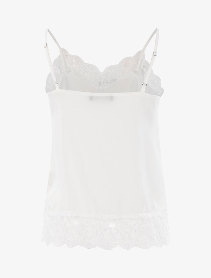 Top satiné à bords dentelle - blanc - 2