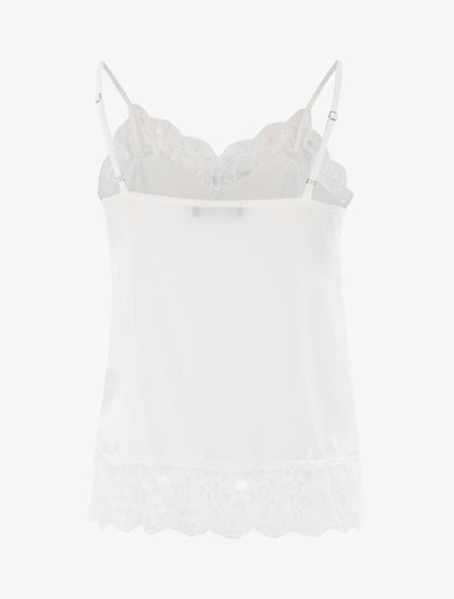 Top satiné à bords dentelle - blanc - 2
