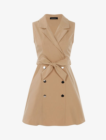 Robe patineuse à boutons décoratifs - beige - 1