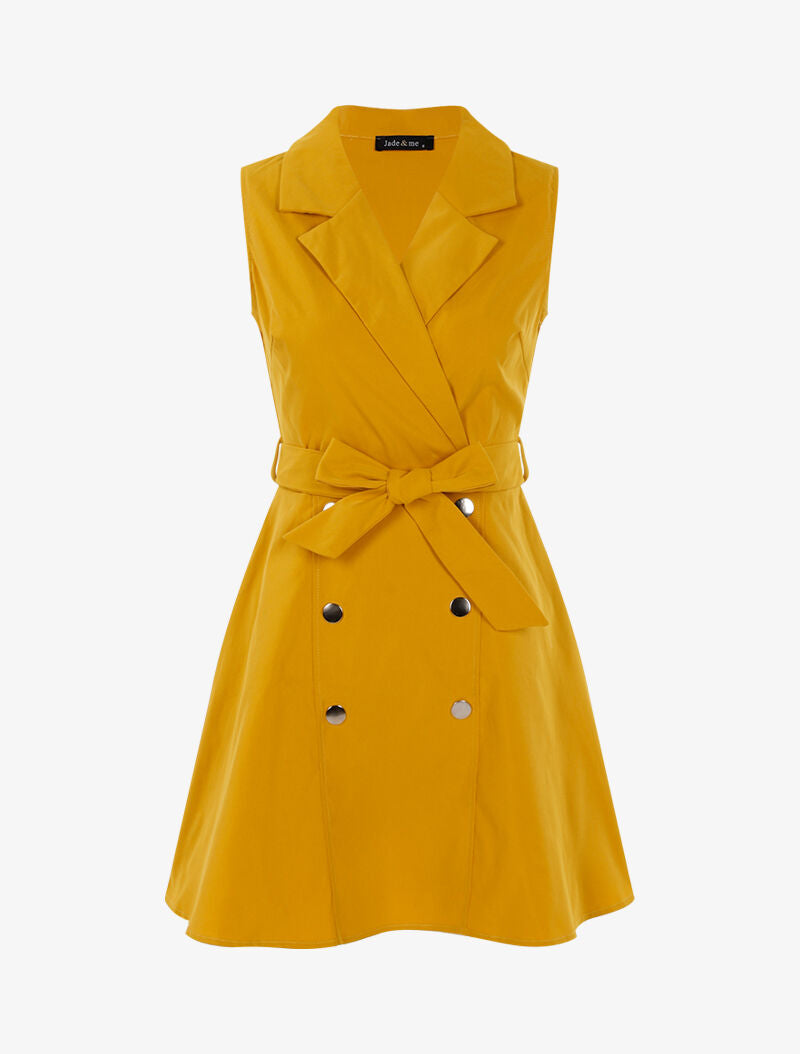 Robe patineuse à boutons décoratifs - jaune - 1
