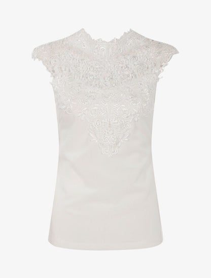 Top à plastron en dentelle festonnée - ecru - 1